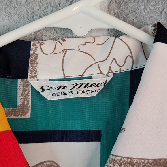 Sen Meei 80's Color Block Picasso Art Inspired Blouse Women's See Measurements - Picture 4 of 12